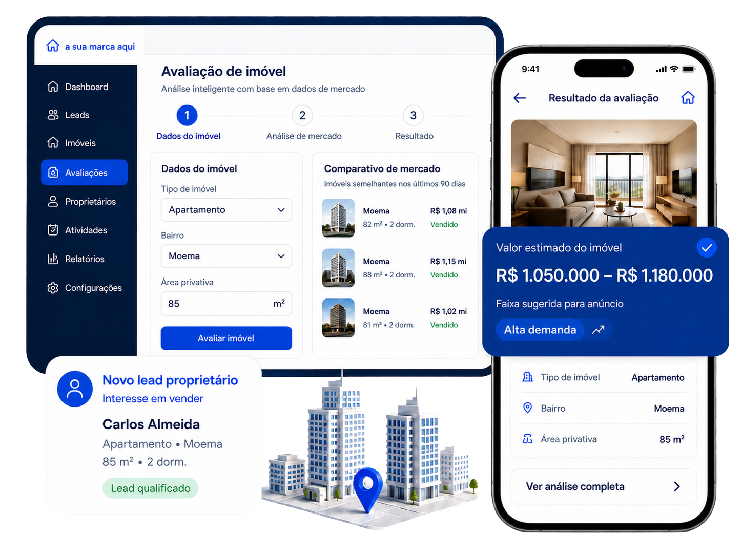 Avaliação imobiliária integrada ao CRM